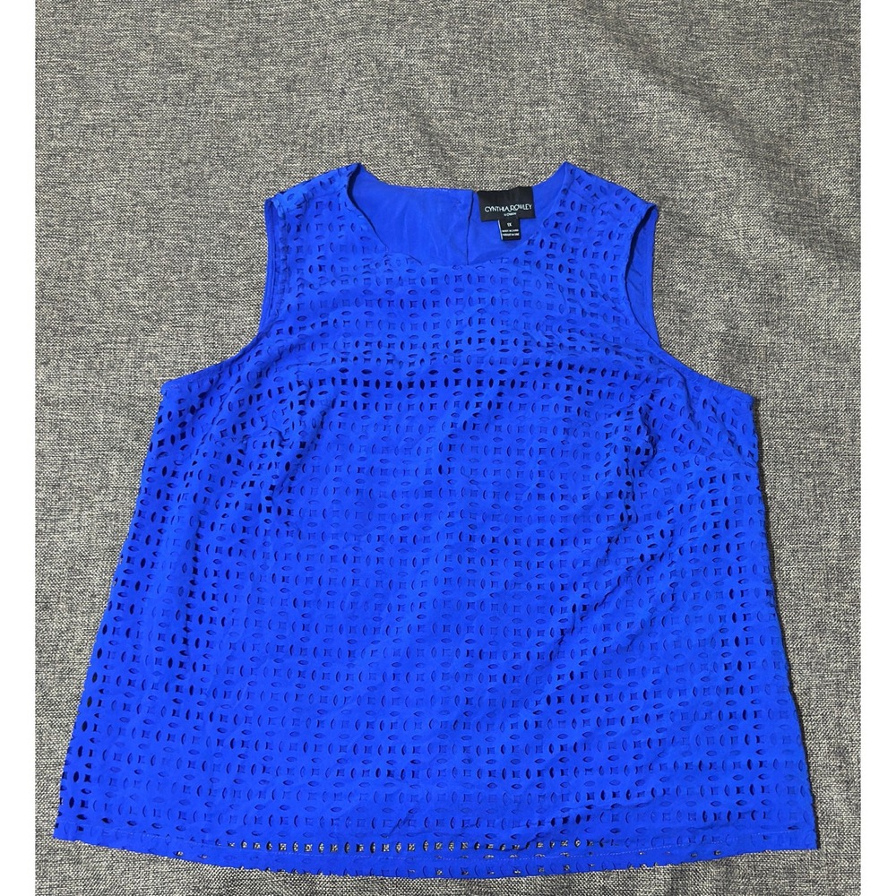 Cynthia Rowley Woman 1X Blue Tank Top Eyelet Studded Sleeveless MCX8520L-162